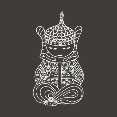 bir samuray meditasyon poz oturur. Logo, dövüş sanatları için vektör illüstrasyon. illüstrasyon handdraw