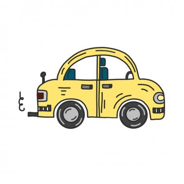 Beyaz bir arka plan üzerinde çizilmiş vektör sarı araba