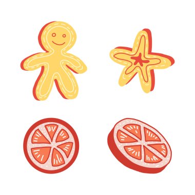 Noel tatil tatlılar set. Amerikan çerez, şekil Gingerbread, greyfurt, beyaz arka planda izole. vektör Illustration. Xmas çeşni koleksiyonu.