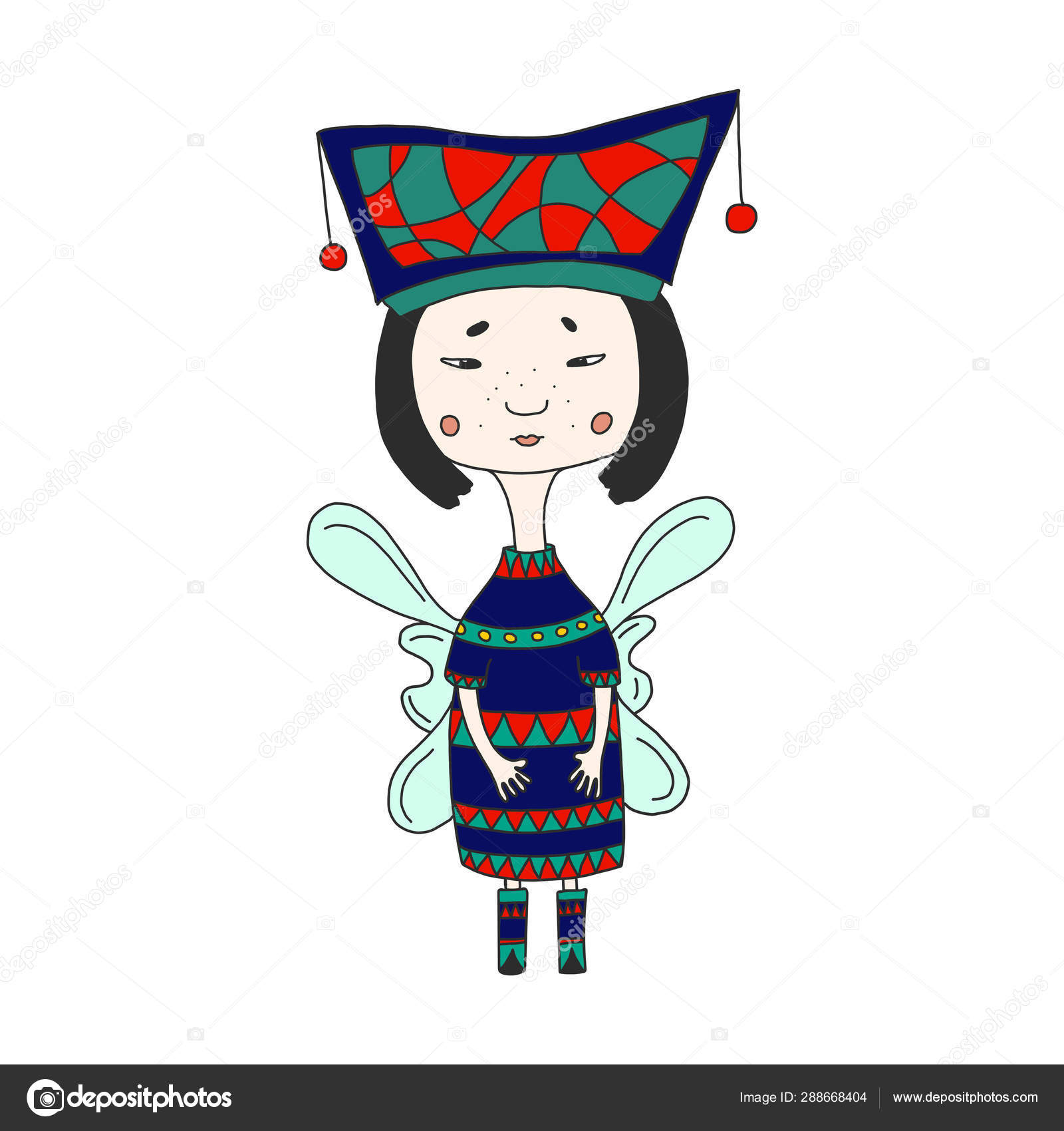 かわいいおとぎ話のキャラクター 明るいスーツと翼を持つ美しい東洋の かわいいおとぎ話のキャラクター 明るいスーツと翼を持つ美しい東洋の