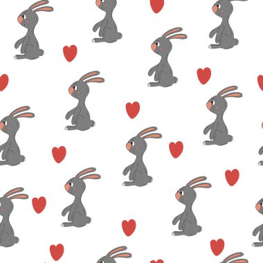 Sevimli tavşan ve kalpleri ile Trendy çocuksu sorunsuz desen. Kreş dekorasyonu için kullanılabilir, çocuk giyim, çocuk aksesuarları, hediye ambalaj, dijital kağıt.