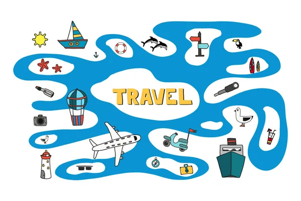 Travel background with doodles elements. Vector illustration. — Stock Vector