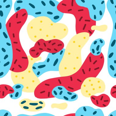 Dikişsiz desen el çizim vektör sanat, Memphis tarzında modern fırça Soyut desen. Mürekkep dokusuna sahip retro tasarım stili.