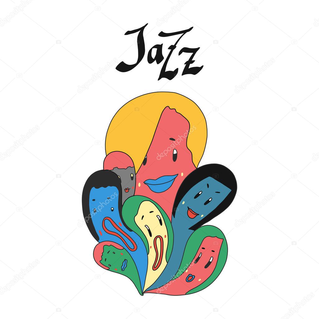 Jazz Vector format. abstract singing group full color illustration in hand drawn