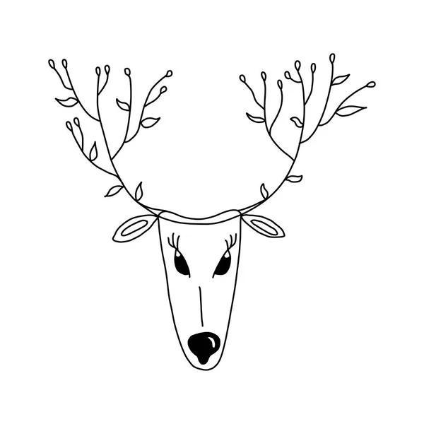 Illustration Noël Avec Des Cerfs Bande Dessinée Mignons Dans Style — Image vectorielle