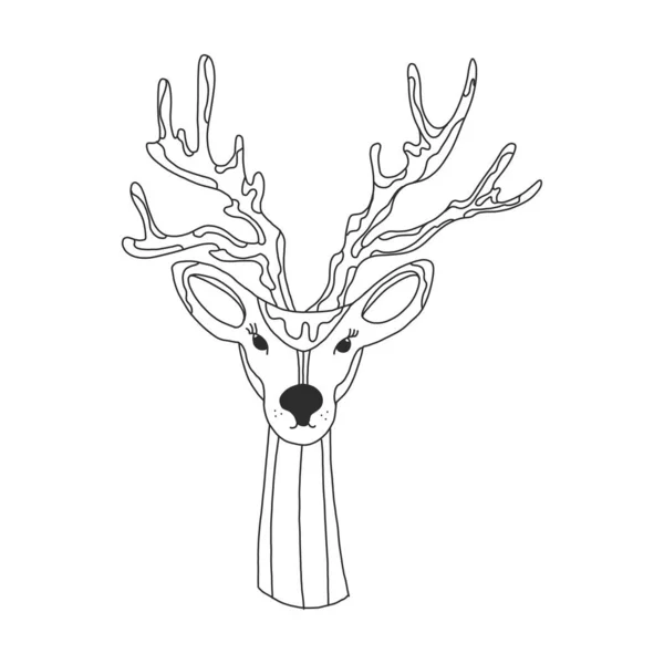 圣诞插画与可爱的卡通鹿的涂鸦风格 矢量图像 设计T恤衫 新年贺卡和礼品 设计圣诞庆祝请柬 — 图库矢量图片