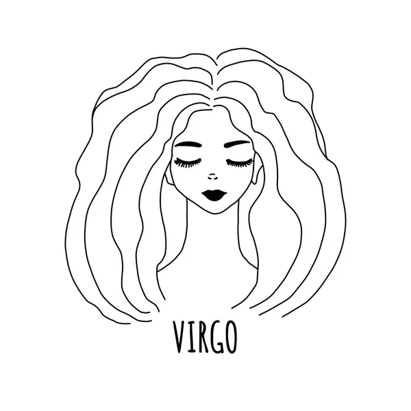 Ilustración del zodíaco del signo del horóscopo Virgo como una hermosa niña. Arte vectorial. ilustración moderna en el estilo linart. diseño para un icono, pegatina, logotipo o banner en un sitio web y diseño de camiseta — Vector de stock
