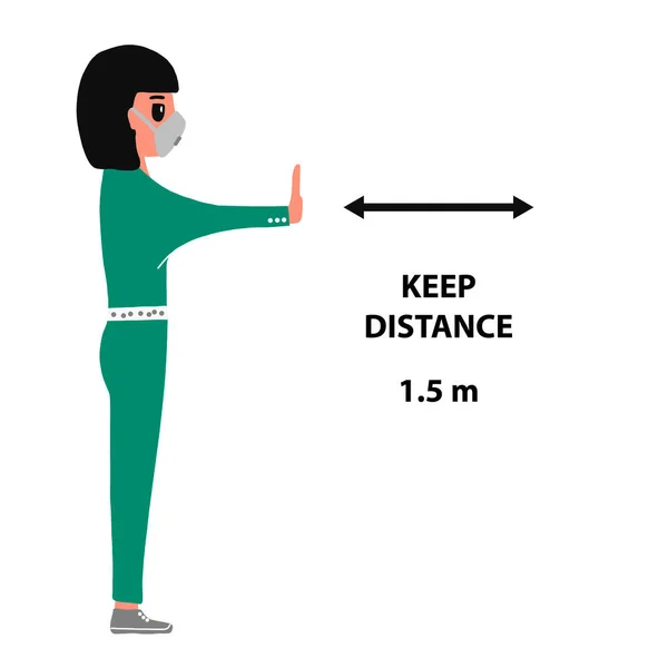 Una Chica Con Una Máscara Advierte Otros Que Mantengan Distancia — Archivo Imágenes Vectoriales