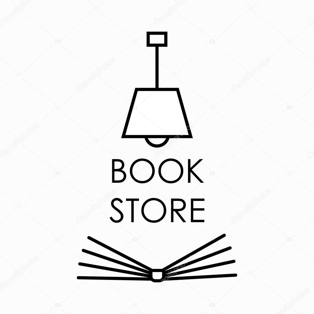 logo template for a bookstore or society of book lovers. Vector illustration in the style of minimalism.isolated on a white background.There is an open book under the lamp.
