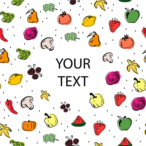 Dessin Animé Fruits Légumes Bannière Place Pour Text Vector Illustration — Image vectorielle