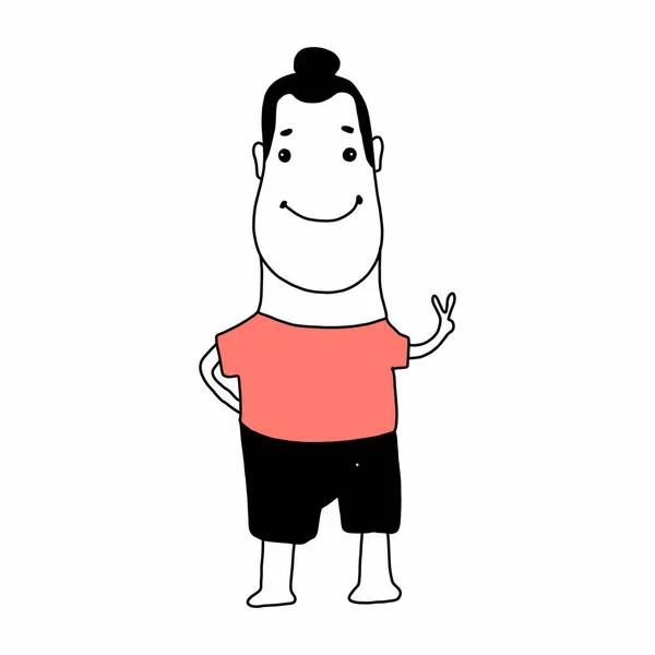 Asiatischer Mann Niedliche Cartoon Figur Rotem Shirt Und Shorts Isoliert — Stockvektor