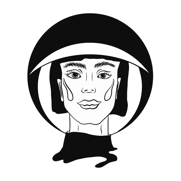 Chica del espacio dibujado a mano con el cartel del casco. Ilustraciones Dibujo Vector Bosquejo para textiles, impresión, postal, texto, invitación, póster, fondo, libro, camiseta, papel pintado — Vector de stock