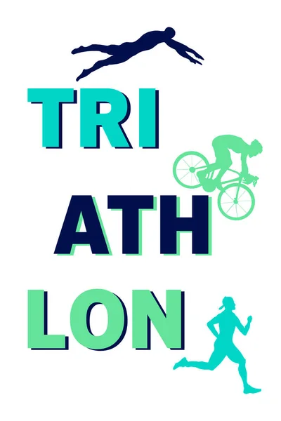 Kleur vlakke logo triatlon. Vector zet triatleten op een witte achtergrond. Zwemmen, fietsen en hardlopen symbool. Vectorbeelden