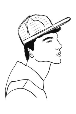 Beyaz arkaplan vektör çiziminde güzel bir genç adamın çizimi izole edilmiş. El yapımı sanat. Modern çift cinsiyetli görünüş. lgbt.