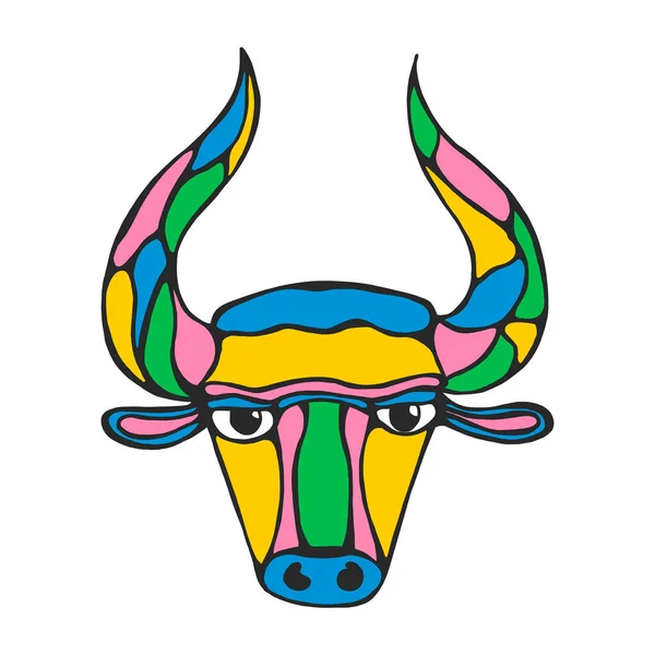 Kreslený roztomilý býk. Vektorová ilustrace veselého zvířete. Symbolem roku 2021 je kovová nádrž. na pohlednice, hrnky a trička, pozvánky na Vánoce a nový rok — Stockový vektor