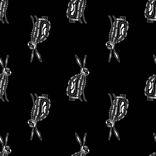 ウサギをモチーフにした伝統的な民俗柄のシームレスベクトルパターン 単衣ベクトル 包装紙に最適です 繰り返し要素 ヴィンテージデザイン ノートブックカバー 生地の服のデザイン — ストックベクタ