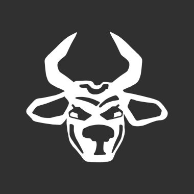 Ellerle çizilmiş boğa başlı vektör çizimi. Logolar için, yeni yıl 2021 kartpostalları için, Noel çıkartmaları için, spor takımlarının amblemleri için.