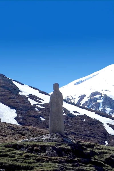 Estatua Madonna Col Bambino Granito 1956 Scultura Giovanni Genucchi Santa —  Fotos de Stock