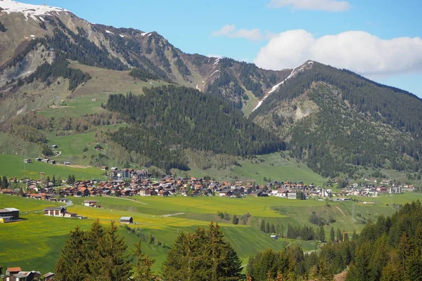 Villaggio Disentis Neve Montagne Natura Selvaggia Delle Alpi Svizzere Surselva — Stock fotografie