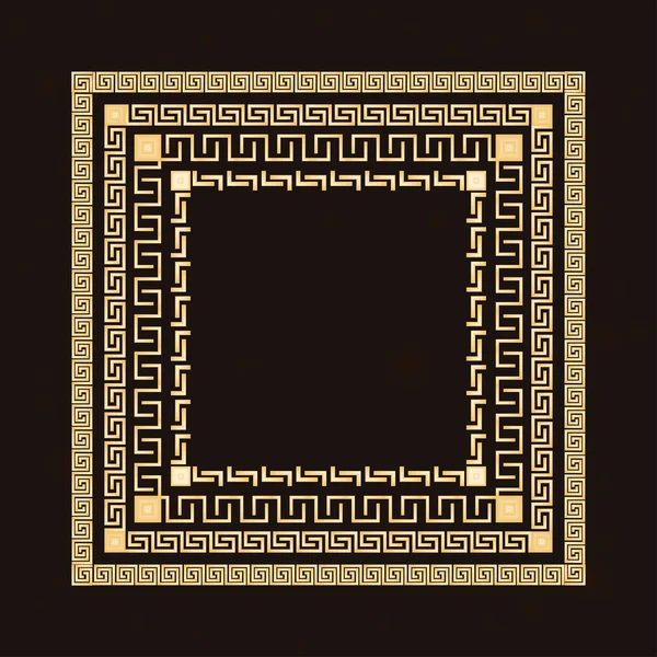 Traditional simple meander. Golden square frame on the dark background ...