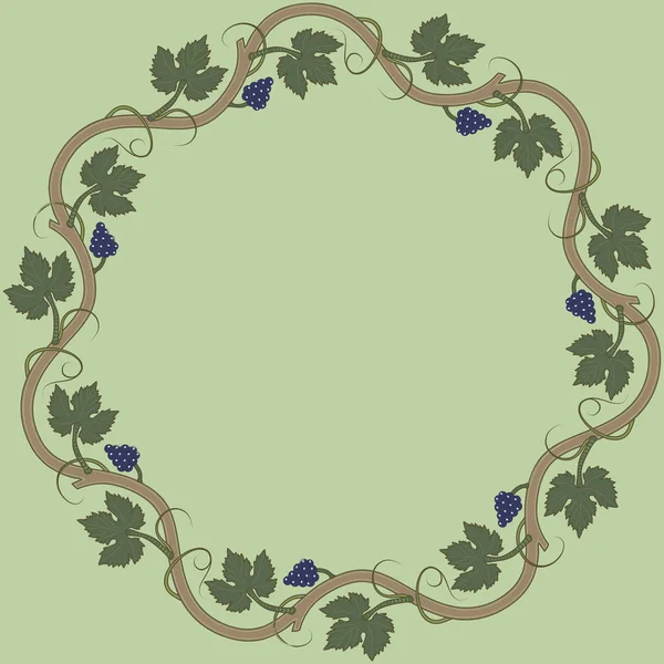 Marco floral medieval con racimo de uvas, hojas de uva, remolinos. Vector . — Archivo Imágenes Vectoriales