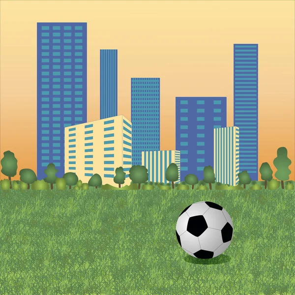 Bola de futebol na paisagem urbana — Vetor de Stock