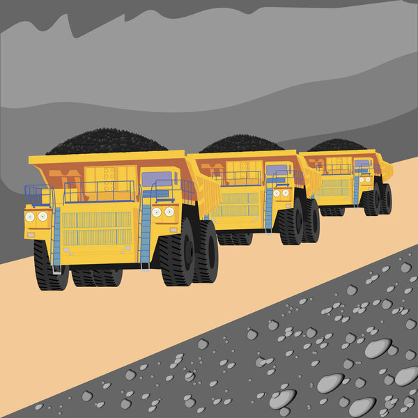 Dump trucks transporting coal from coal mining.