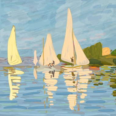 Claude Monet tarzında yelkenli.