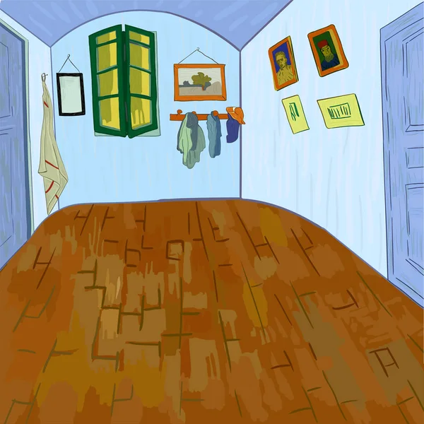 Sypialnia Van Gogha bez mebli. — Wektor stockowy