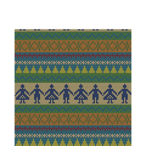 Norwegisches traditionelles Ornament. nahtloses Muster mit anthropomorphen Ornamenten. Strickmuster. — Stockvektor