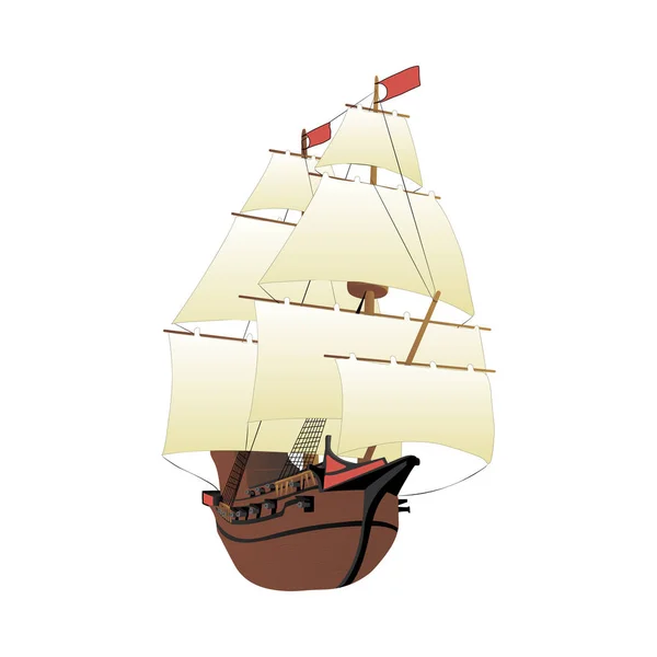 Galion isolé sur fond blanc. Vieux voilier historique en bois . — Image vectorielle