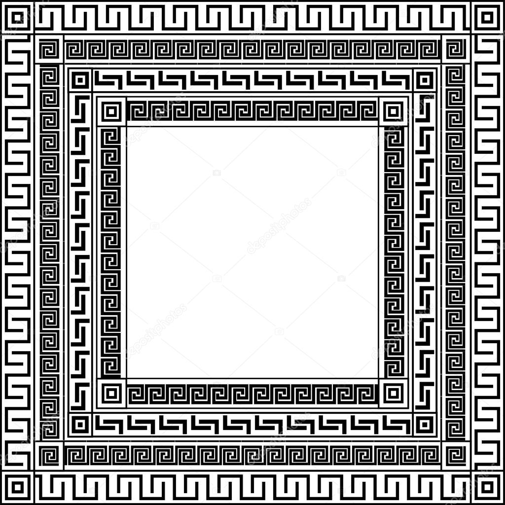 Traditional simple meander. Black and white square frame.