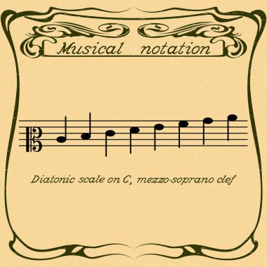 Diatonic scale on mezzo-soprano clef. clipart