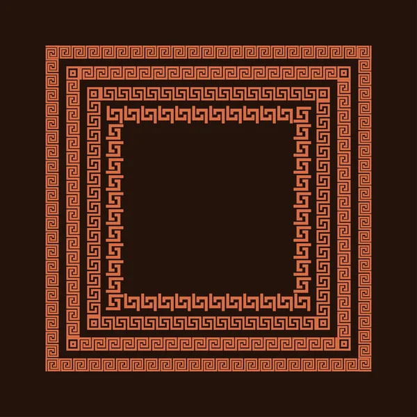 Traditioneller einfacher Mäander. Terrakota quadratischer Rahmen auf braunem Hintergrund. — Stockvektor