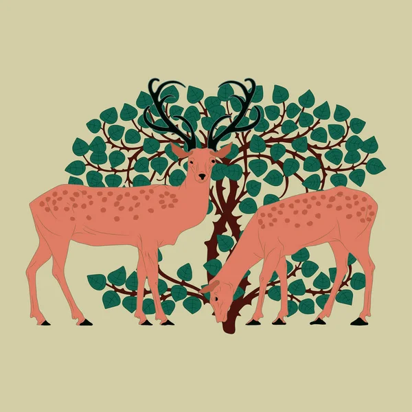 Mignon Cerf Avec Des Bois Illustration Vectorielle Plate Design Animal — Image vectorielle