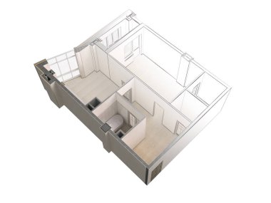 Gerçekçi bir 3d rendering ile zıt bir modern daire taslağını taslak, izole görünümü, top