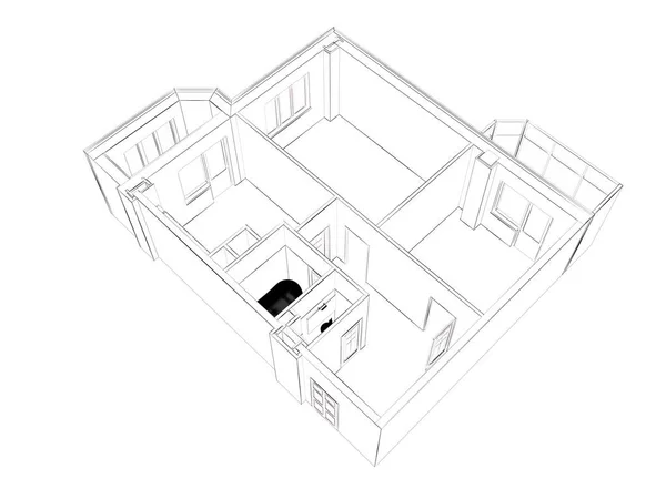 3D візуалізація мебльованої житлової квартири, ізольовані — стокове фото