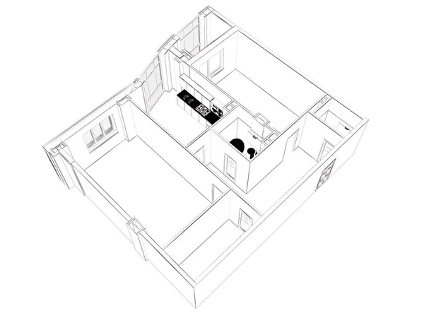 3d rendering of furnished home apartment, isolated — Stock Photo, Image