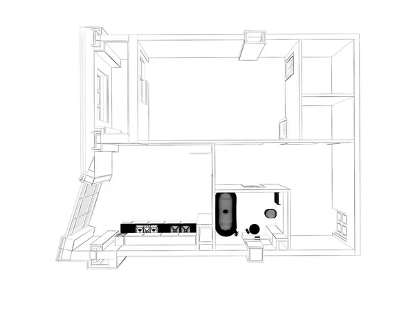 3D-Darstellung der möblierten Wohnung zu Hause, isoliert — Stockfoto