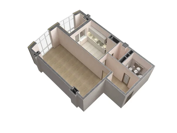 Planifică podeaua. Apartament interior izolat pe fundal alb. Redare 3D — Fotografie, imagine de stoc