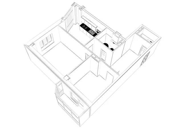 3d representación de apartamento amueblado en casa, aislado — Foto de Stock