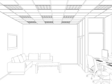 Beyaz oda ofis masası ve dizüstü bilgisayar ile olarak 3d render