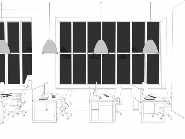 Witte kamer als kantoor met Bureau en laptop computer 3D-Rendering — Stockfoto