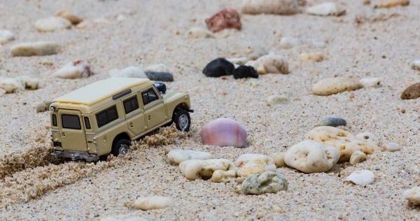 Geländewagen fährt am Strand — Stockfoto