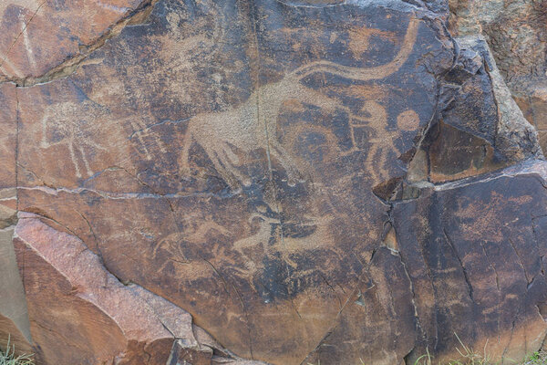 the ancients Petroglyphs in Tamgaly Tash in Kazakhstan