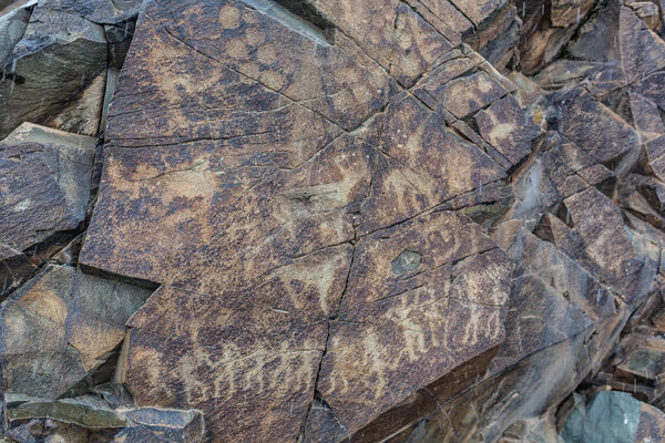 the ancients Petroglyphs in Tamgaly Tash in Kazakhstan