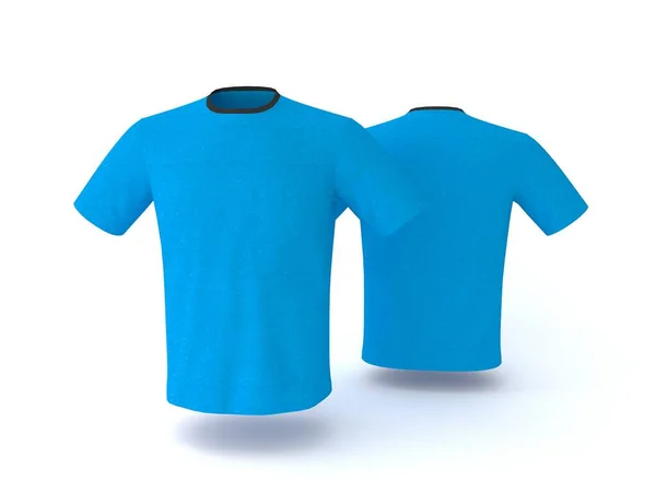 背景に隔離されたブルーのTシャツテンプレート。メンズ現実的なTシャツモックアップ3Dレンダリング — ストック写真