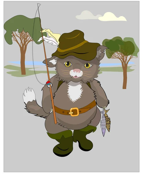 Vektör illüstrasyon Kedi balıkçı