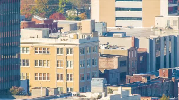 Histórico Edificio Kress Centro Ciudad Asheville Sol Mañana Durante Otoño — Vídeo de stock