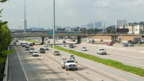 Interstate Provoz Slunečného Dne Houstonu Vozidly Autem Městě — Stock video